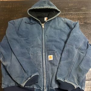 1990S CARHARTT HOODED WORK JACKET FADED BLUE